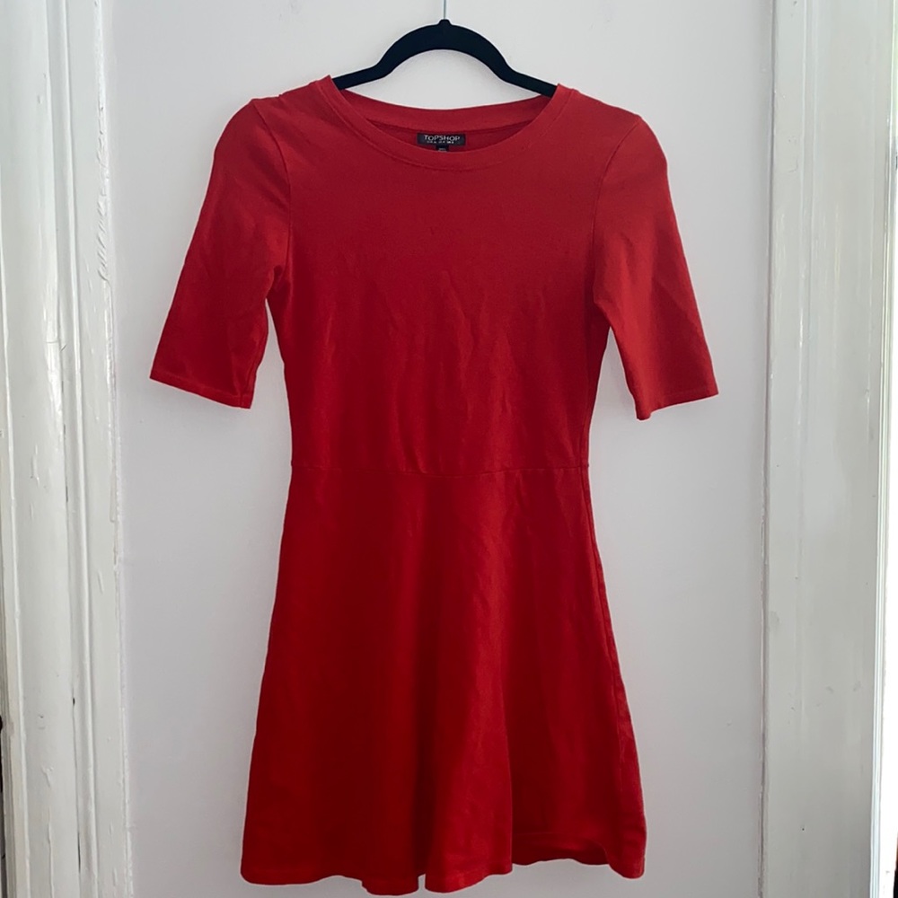 Topshop red A-Line cotton blend dress, size US 4